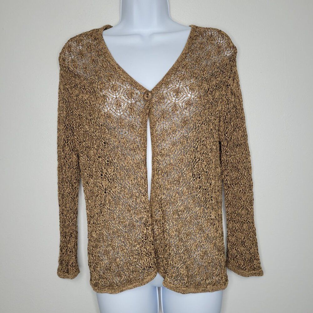 Vintage y2k Jones New York tan open knit witchy boho cardigan sweater